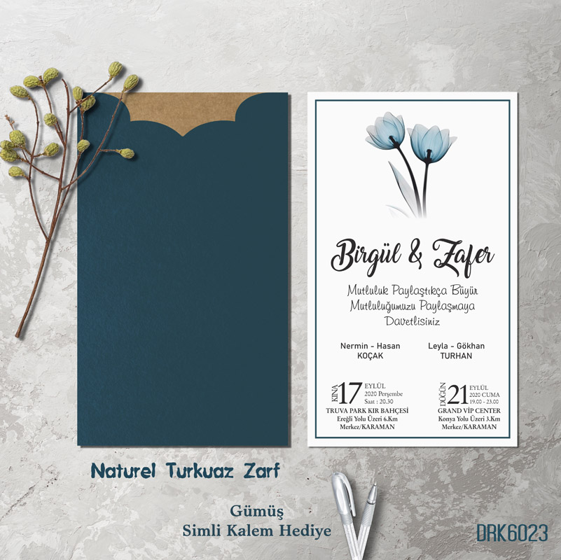 Dik Kraft Zarflı Renkli Davetiye DRK6023
