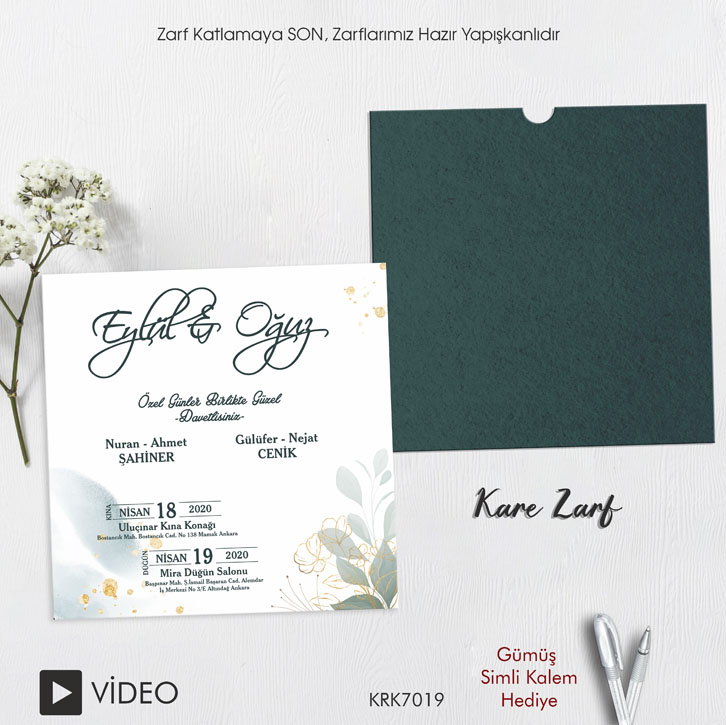 Kare Kraft Zarflı Renkli Davetiye KRK7019