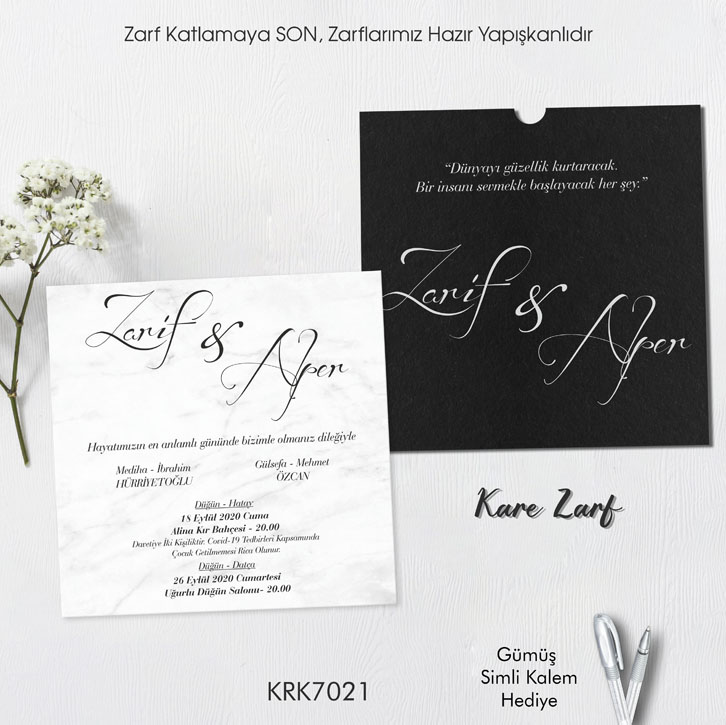 Kare Kraft Zarflı Renkli Davetiye KRK7021