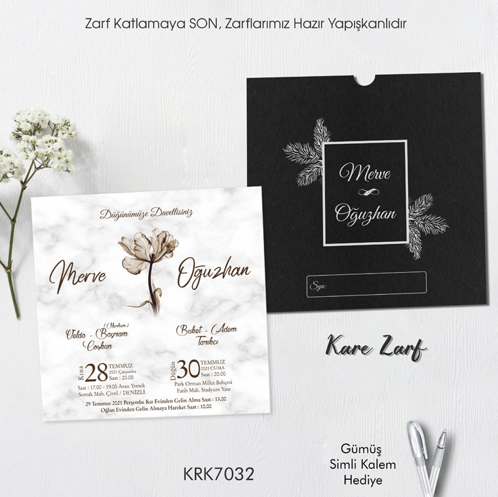 Kare Kraft Zarflı Renkli Davetiye KRK7032