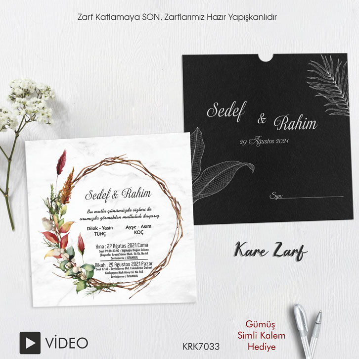 Kare Kraft Zarflı Renkli Davetiye KRK7033