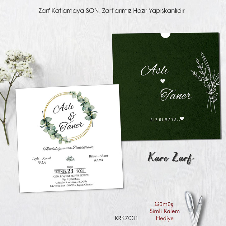 Kare Kraft Zarflı Renkli Davetiye KRK7035
