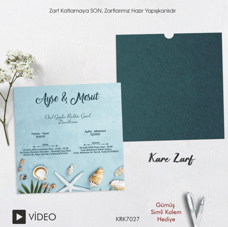 Kare Kraft Zarflı Renkli Davetiye KRK7027