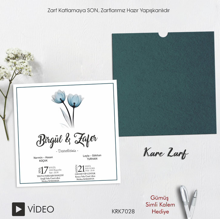 Kare Kraft Zarflı Renkli Davetiye KRK7028