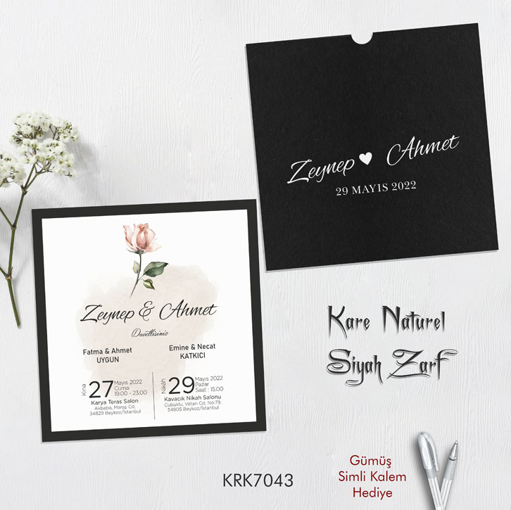 Kare Kraft Zarflı Renkli Davetiye KRK7043