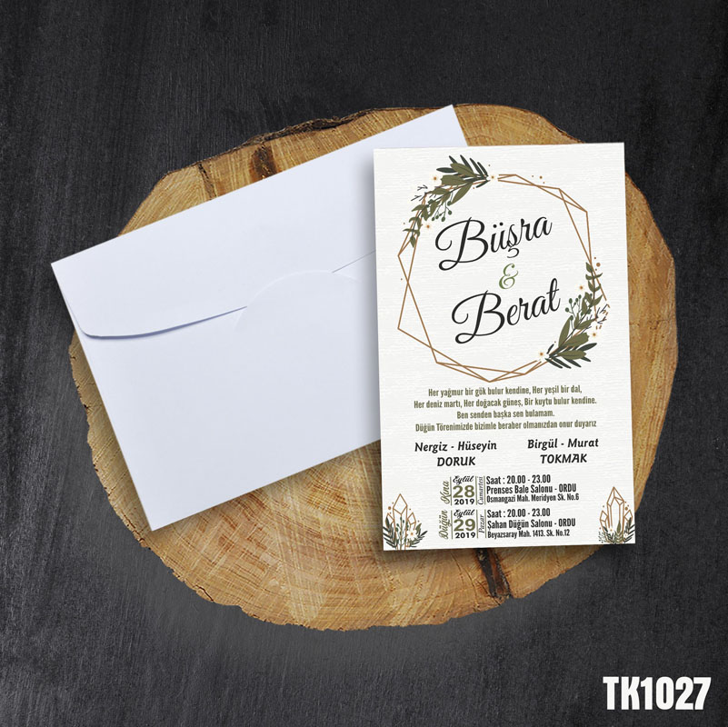 Klasik Beyaz Zarflı Davetiye TK1027