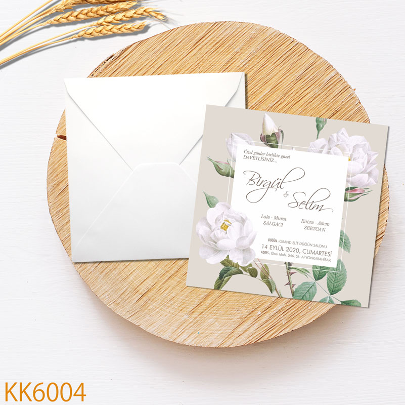Klasik Kare Beyaz Zarflı Davetiye KK6001