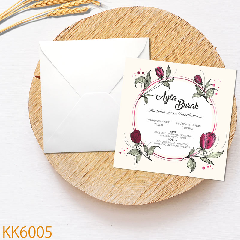 Klasik Kare Beyaz Zarflı Davetiye KK6001