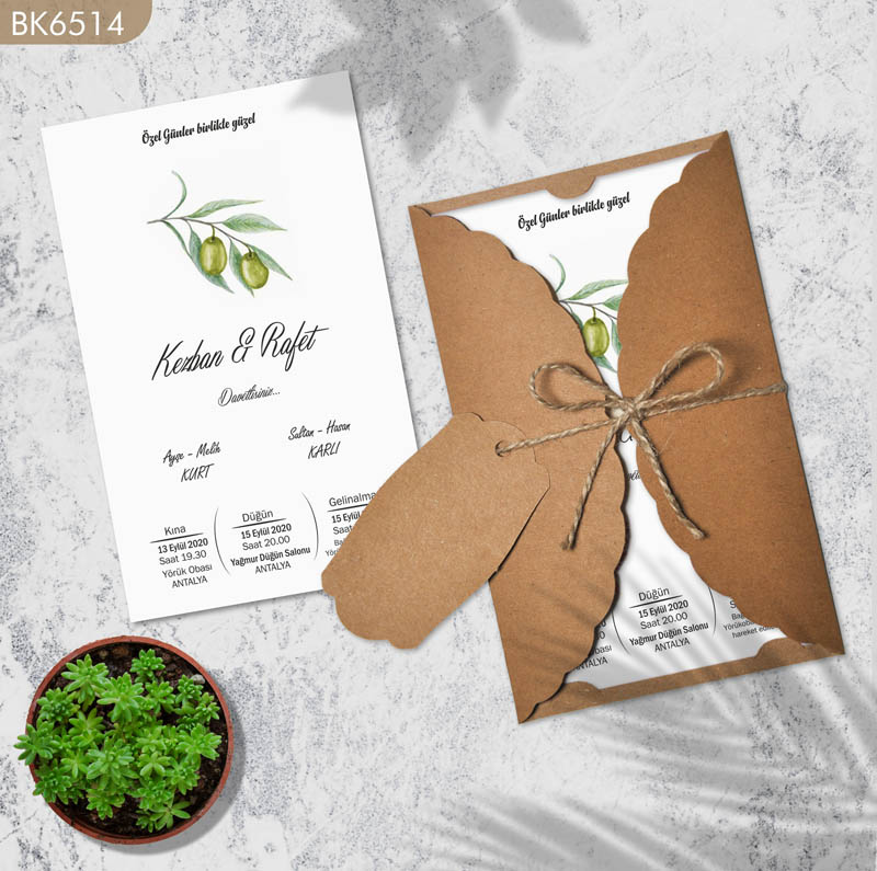 Dik Kraft Zarflı Renkli Davetiye BK6514
