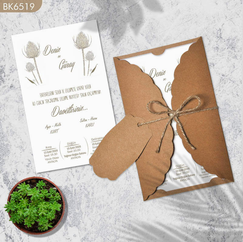 Dik Kraft Zarflı Renkli Davetiye BK6519