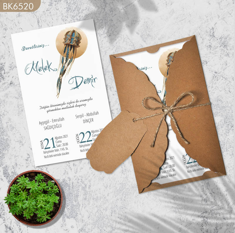 Dik Kraft Zarflı Renkli Davetiye BK6520
