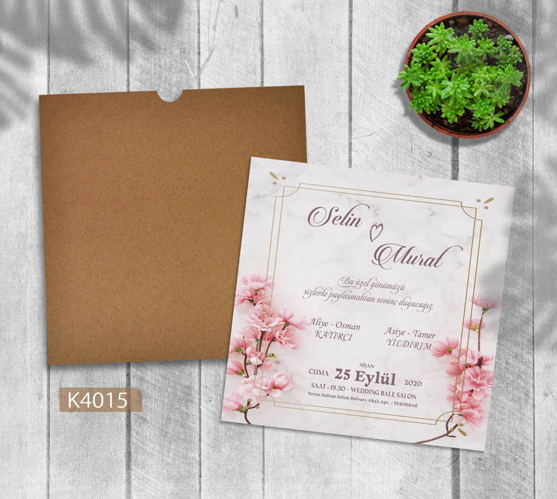 Kare Kraft Zarflı Renkli Davetiye K4015
