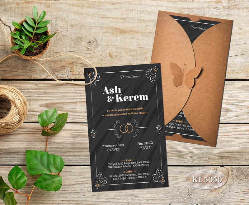 Dik Kraft Zarflı Renkli Davetiye KL5050