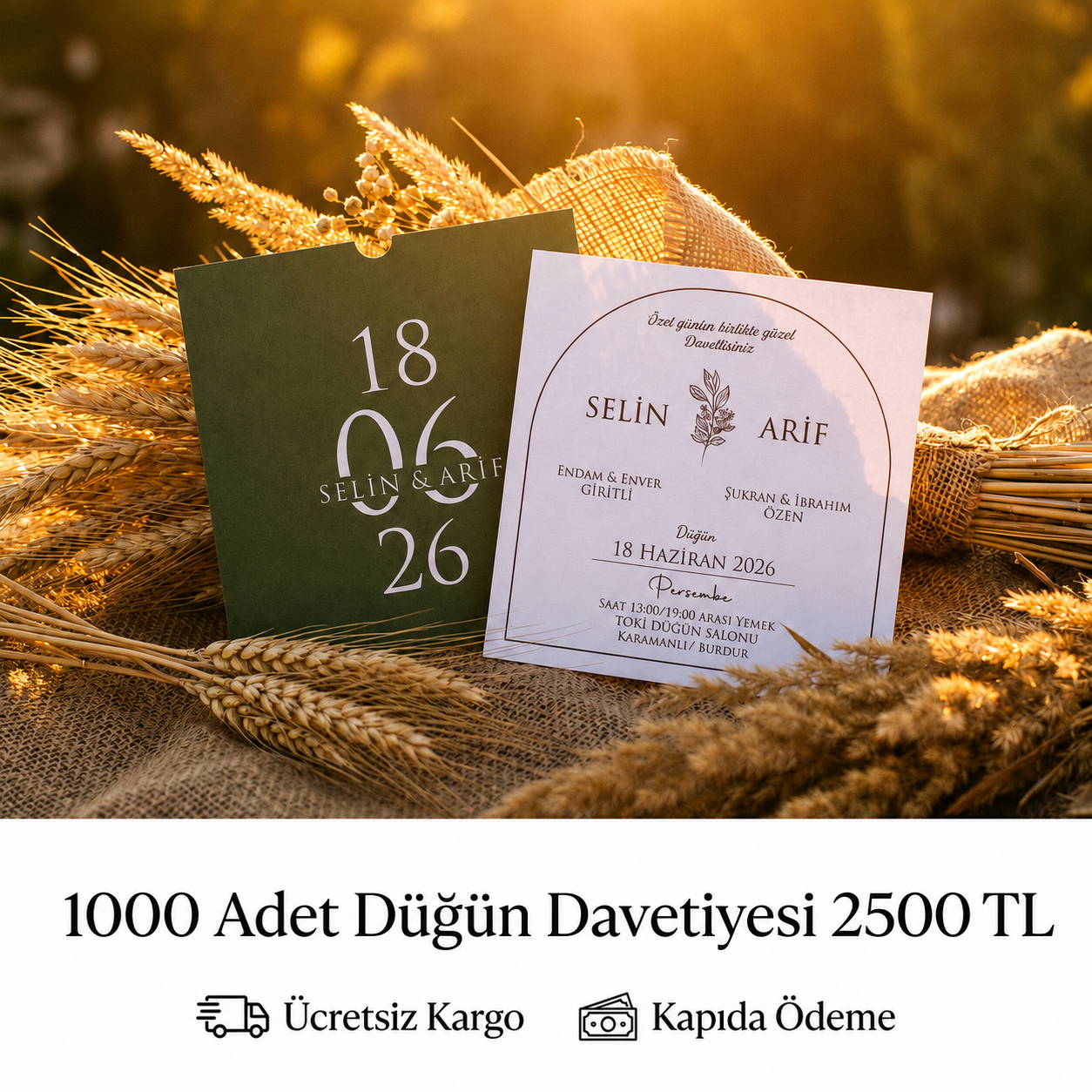 Kare Kraft Zarflı Tek Renkli Davetiye KKM100