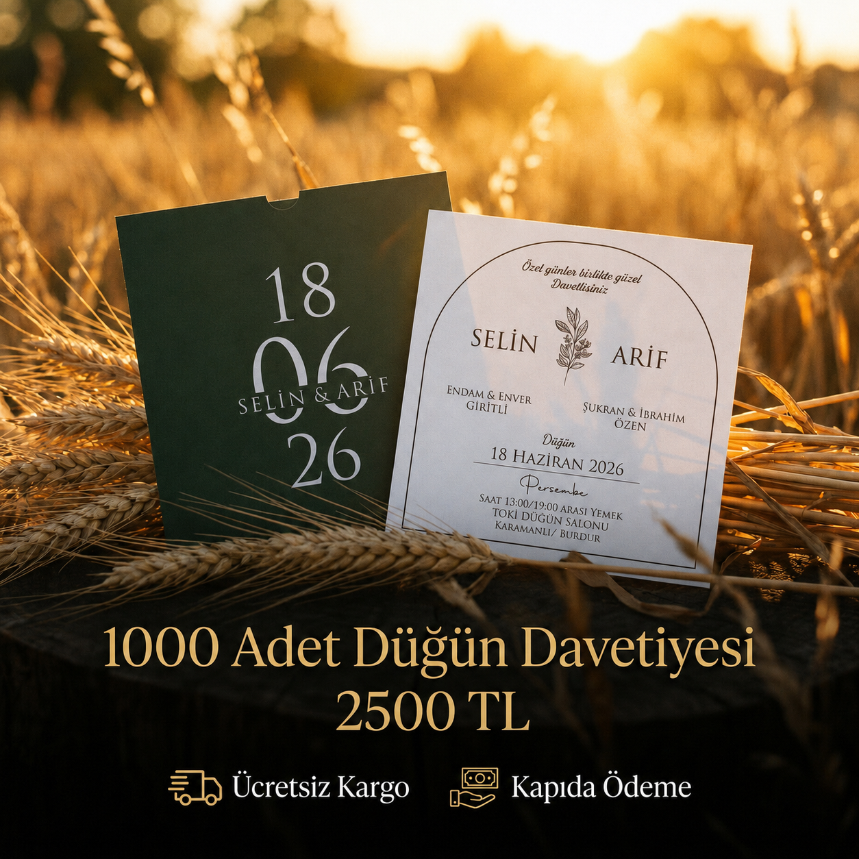 Kare Kraft Zarflı Tek Renkli Davetiye KKM100