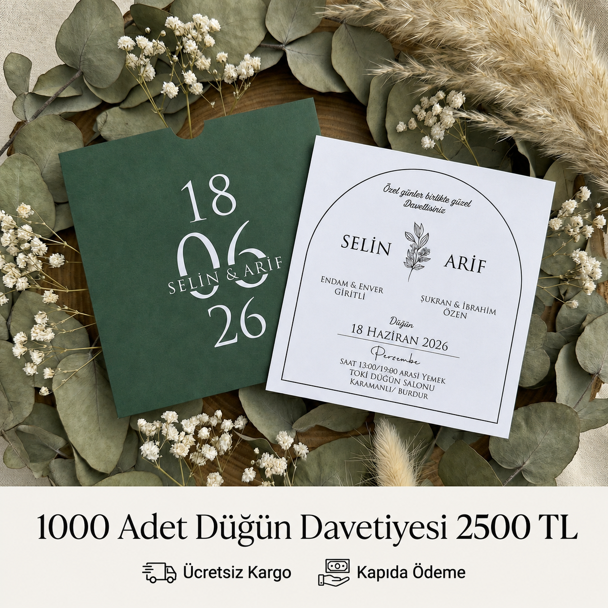Kare Kraft Zarflı Tek Renkli Davetiye KKM100