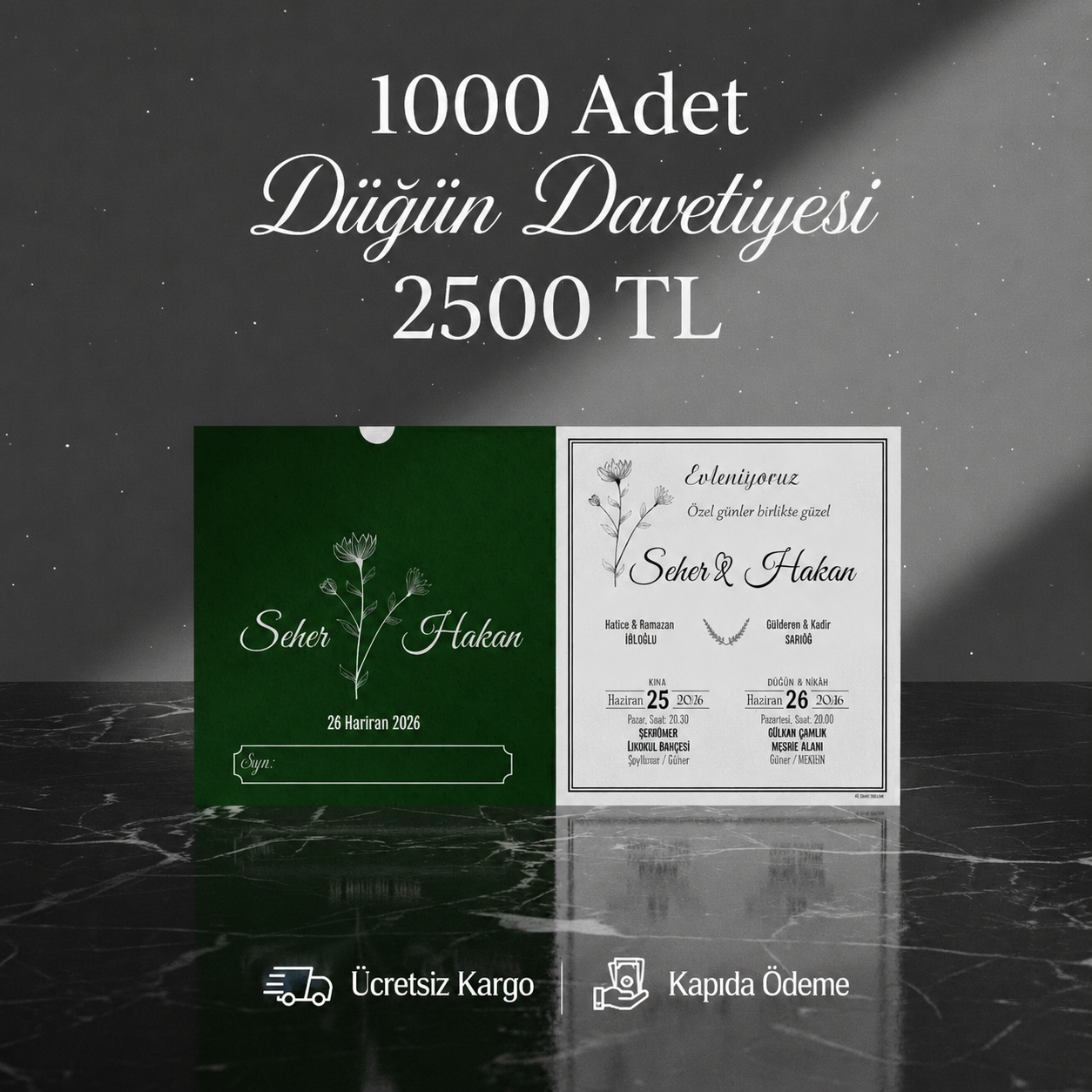 Kare Kraft Zarflı Tek Renkli Davetiye KKM101
