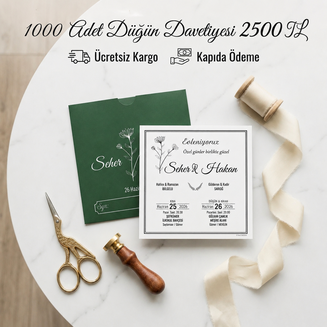Kare Kraft Zarflı Tek Renkli Davetiye KKM101