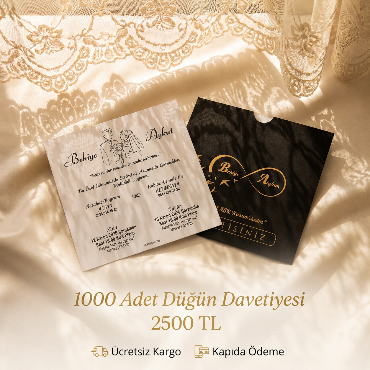 Kare Kraft Zarflı Tek Renkli Davetiye KKM103