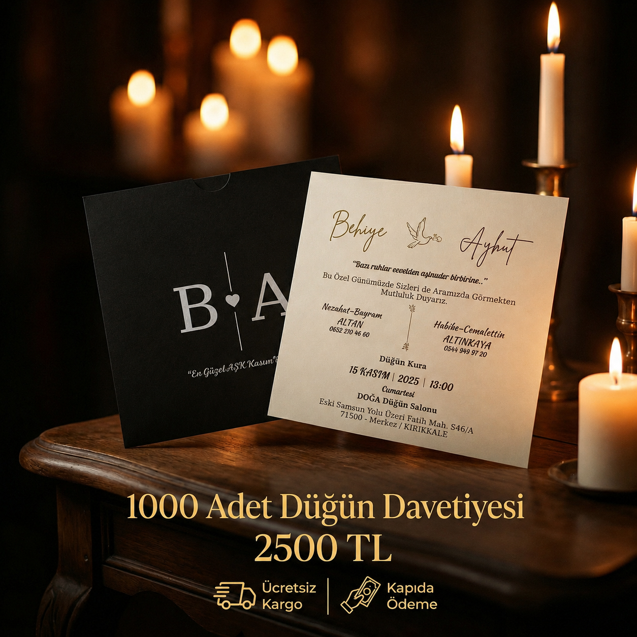 Kare Kraft Zarflı Tek Renkli Davetiye KKM104