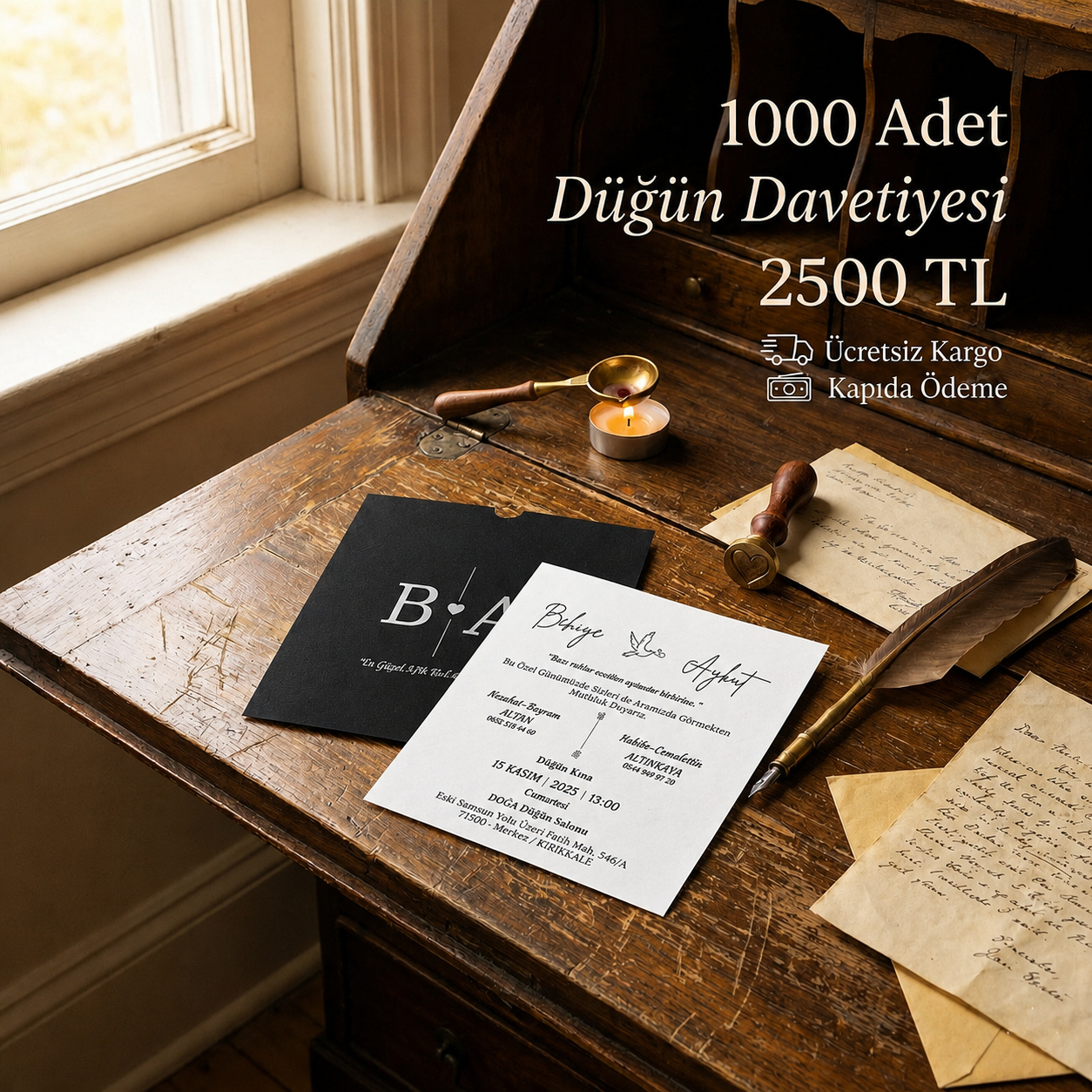 Kare Kraft Zarflı Tek Renkli Davetiye KKM104