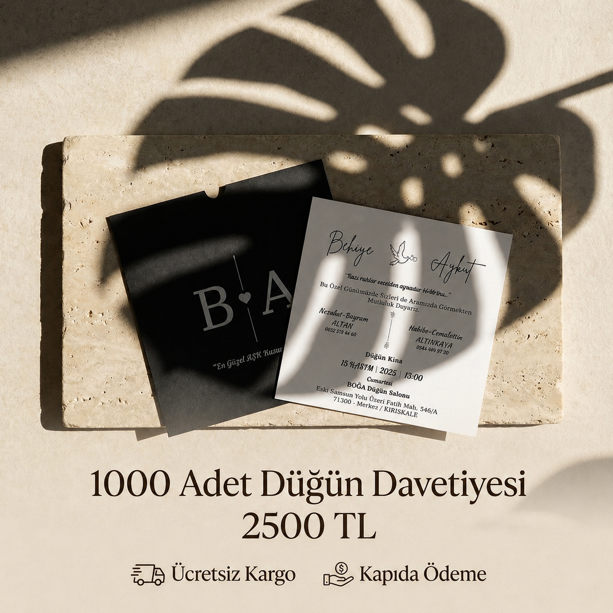Kare Kraft Zarflı Tek Renkli Davetiye KKM104