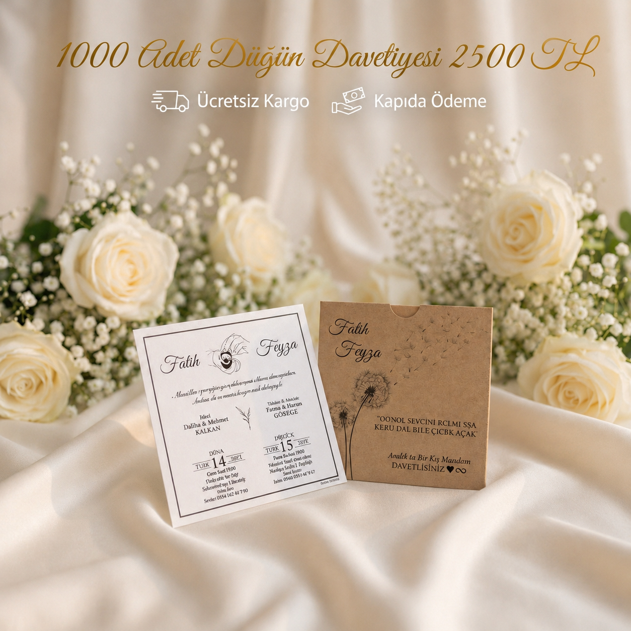 Kare Kraft Zarflı Tek Renkli Davetiye KKM105