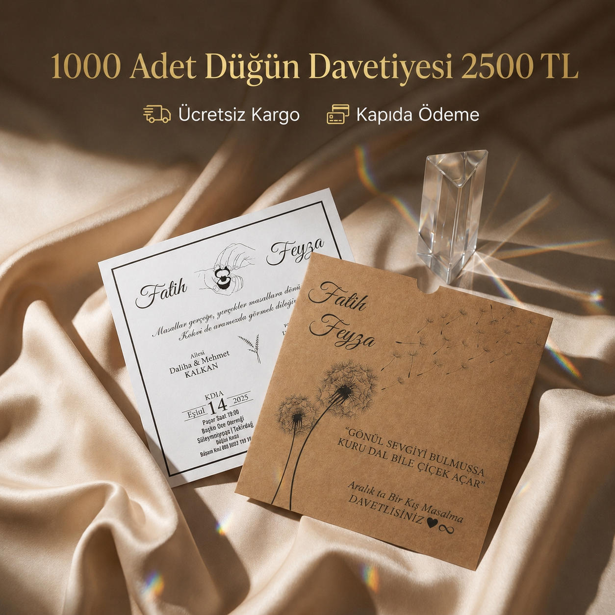 Kare Kraft Zarflı Tek Renkli Davetiye KKM105