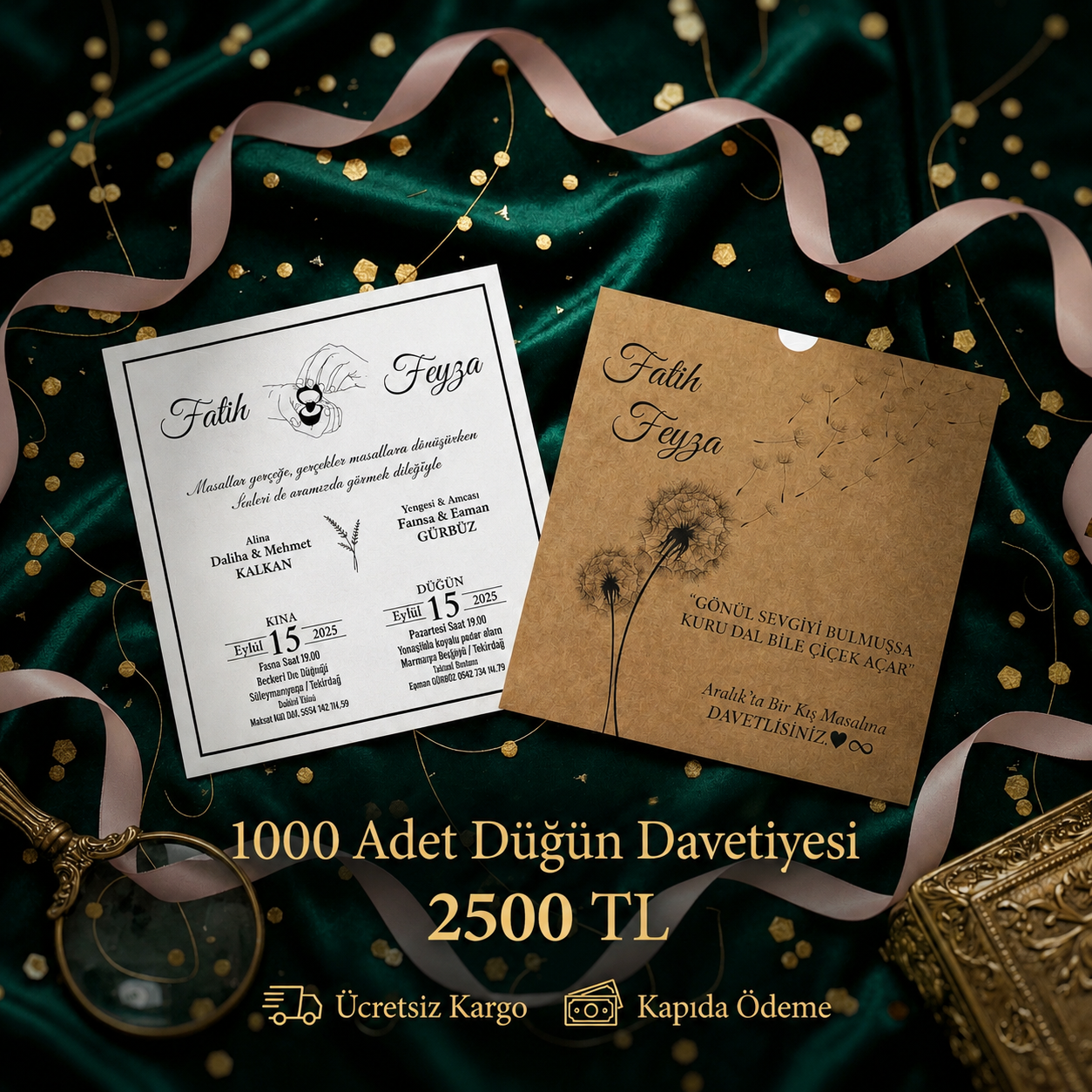 Kare Kraft Zarflı Tek Renkli Davetiye KKM105