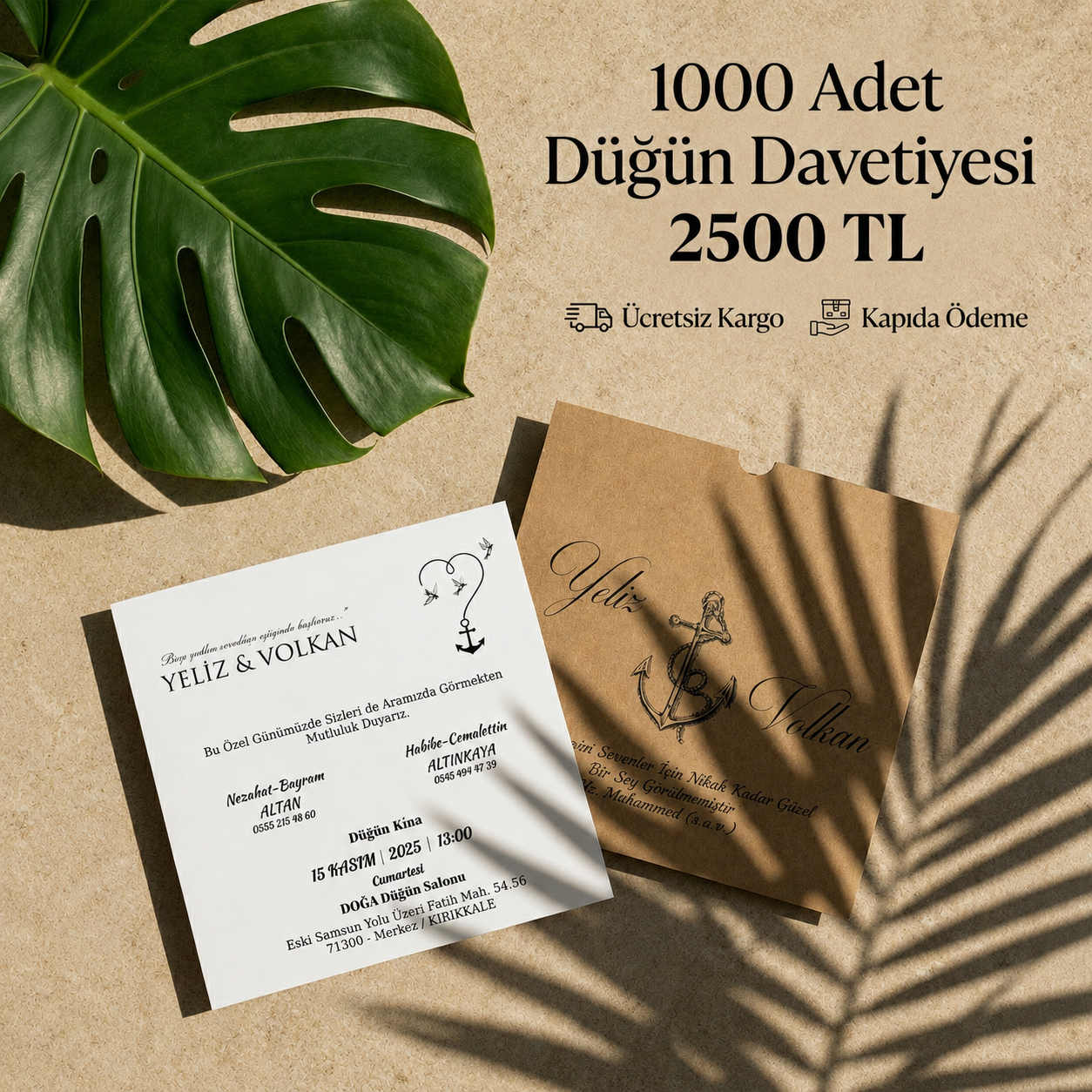 Kare Kraft Zarflı Tek Renkli Davetiye KKM106