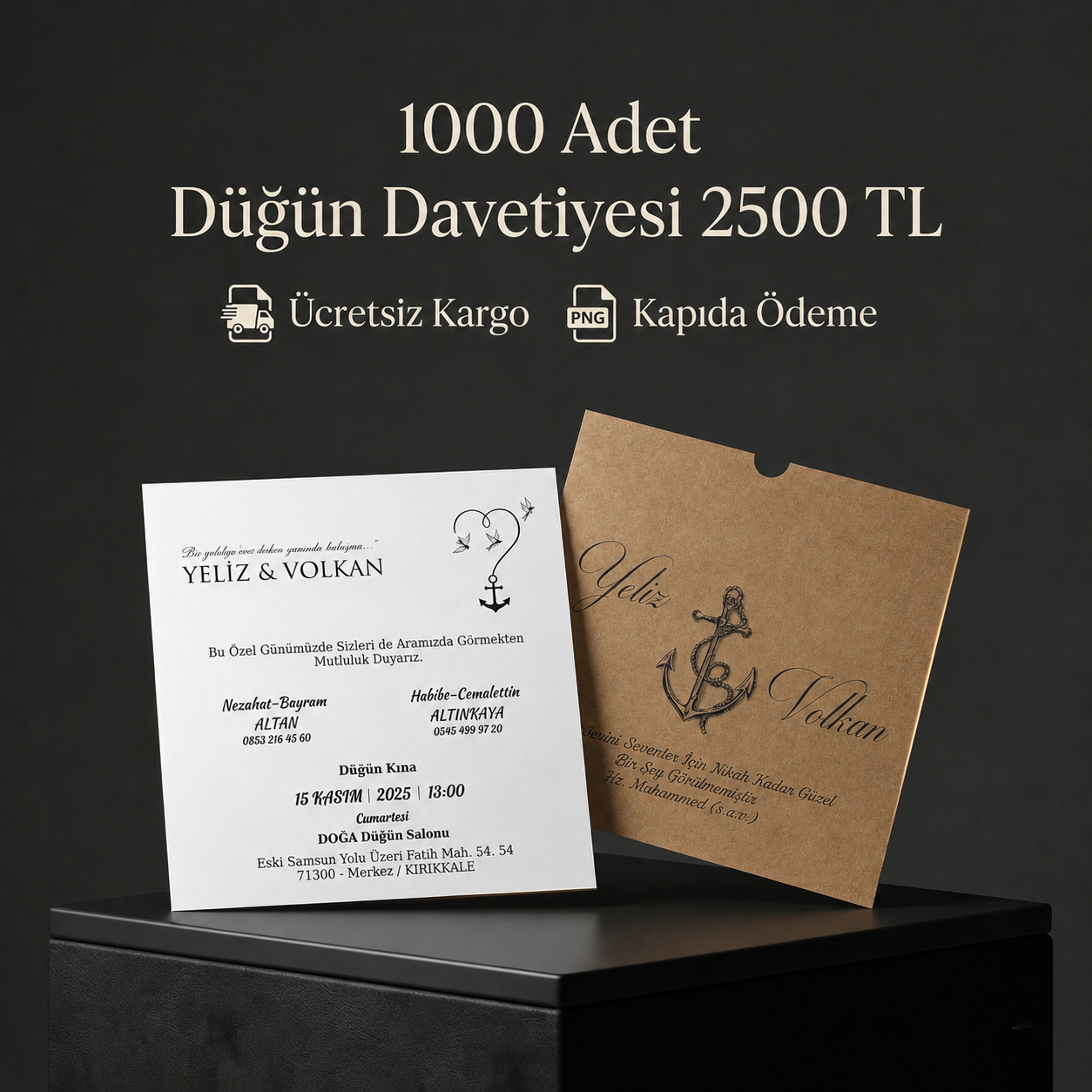 Kare Kraft Zarflı Tek Renkli Davetiye KKM106