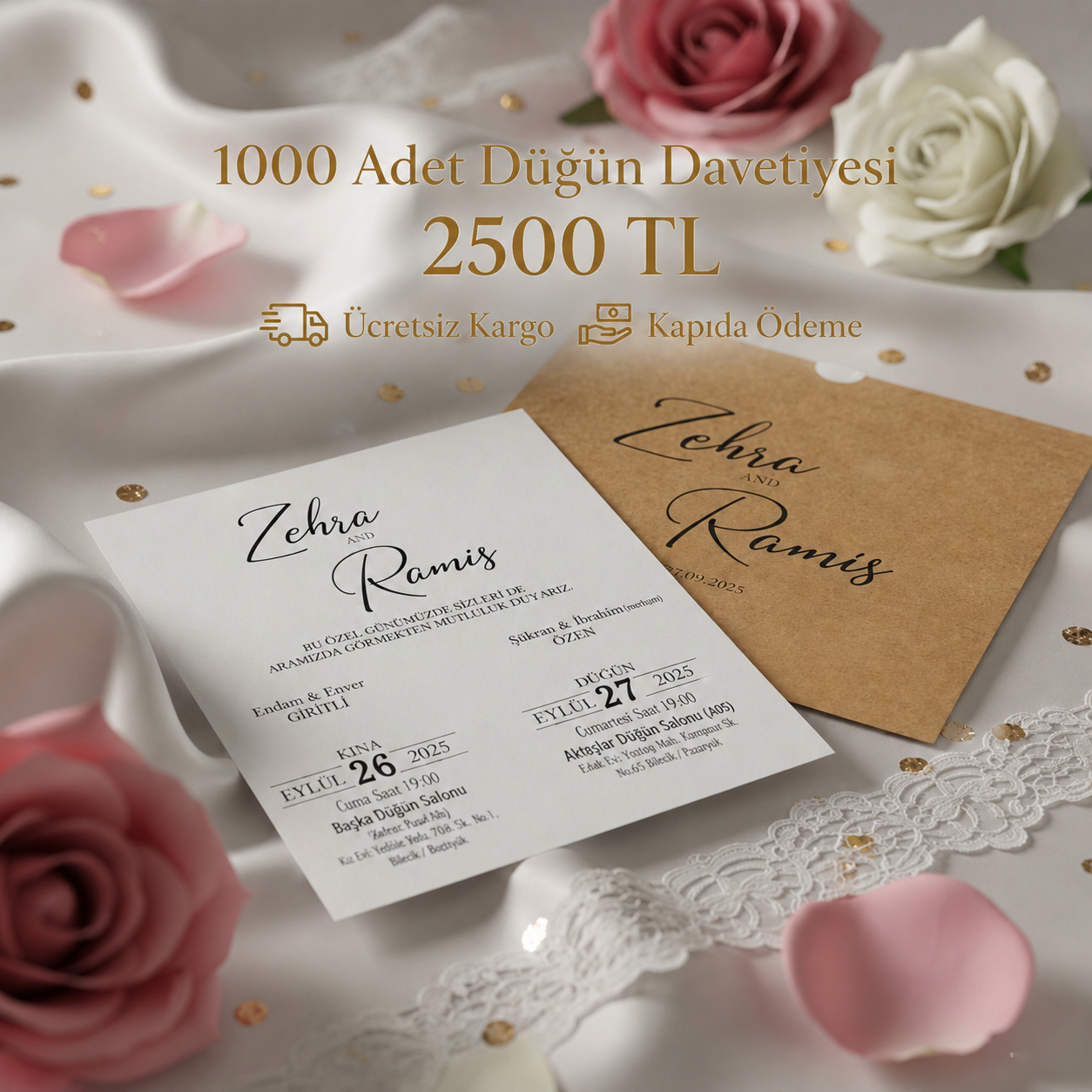 Kare Kraft Zarflı Tek Renkli Davetiye KKM107