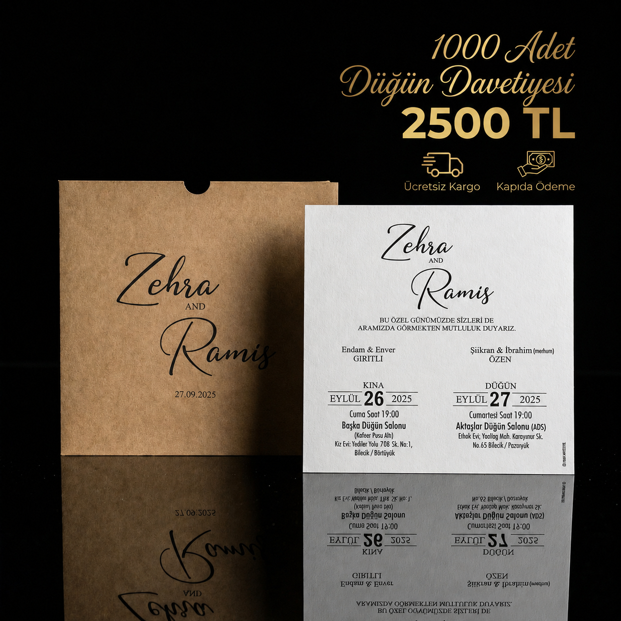 Kare Kraft Zarflı Tek Renkli Davetiye KKM107