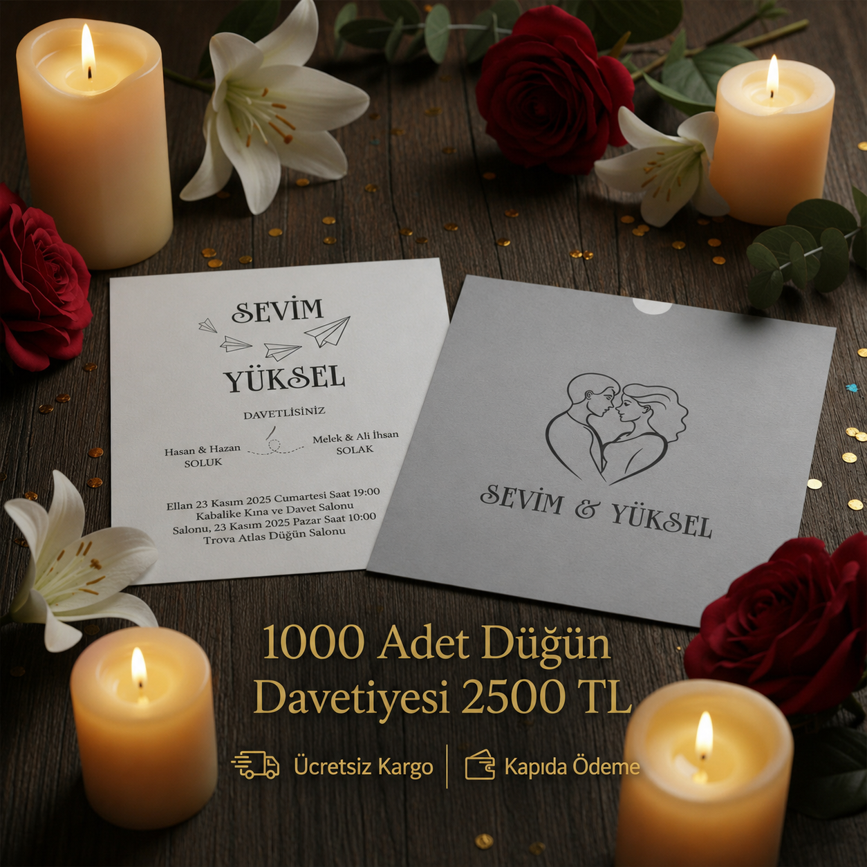 Kare Kraft Zarflı Tek Renkli Davetiye KKM108