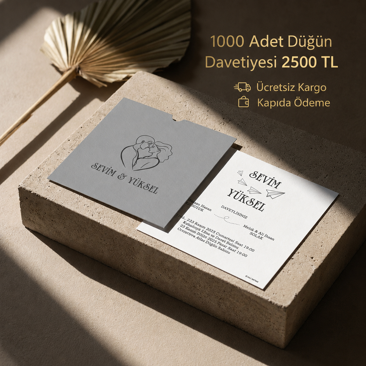 Kare Kraft Zarflı Tek Renkli Davetiye KKM108