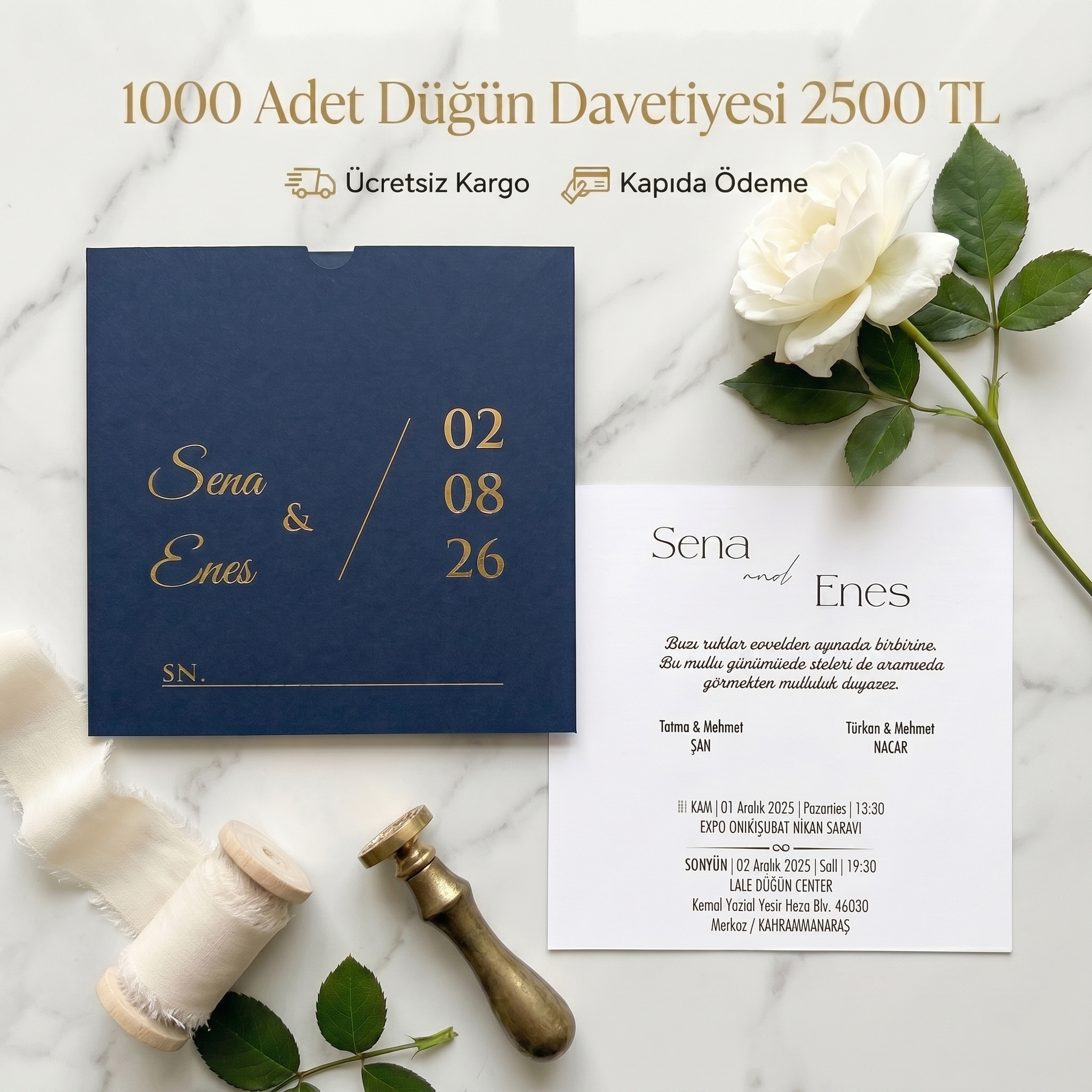 Kare Kraft Zarflı Tek Renkli Davetiye KKM109