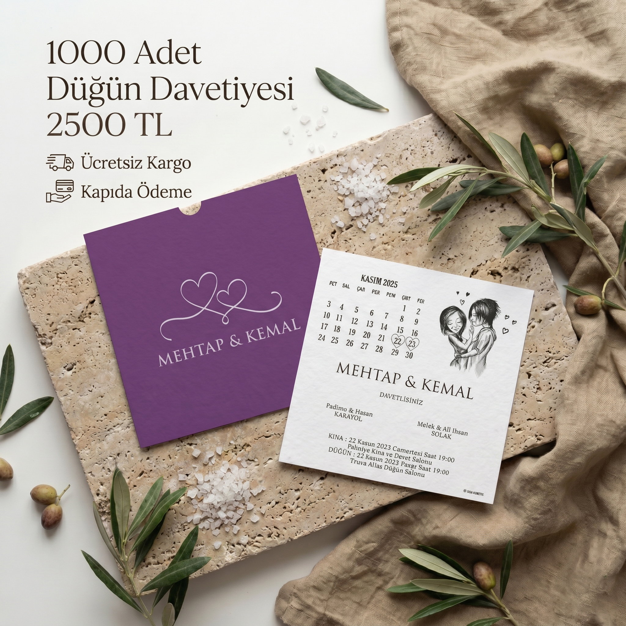 Kare Kraft Zarflı Tek Renkli Davetiye KKM110