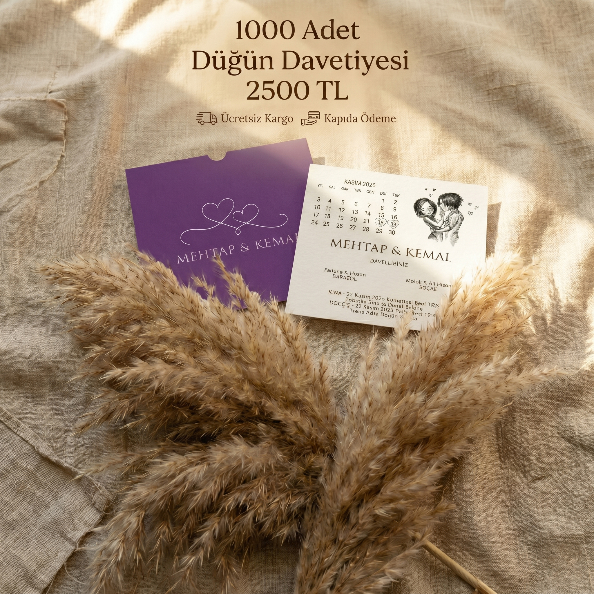 Kare Kraft Zarflı Tek Renkli Davetiye KKM110