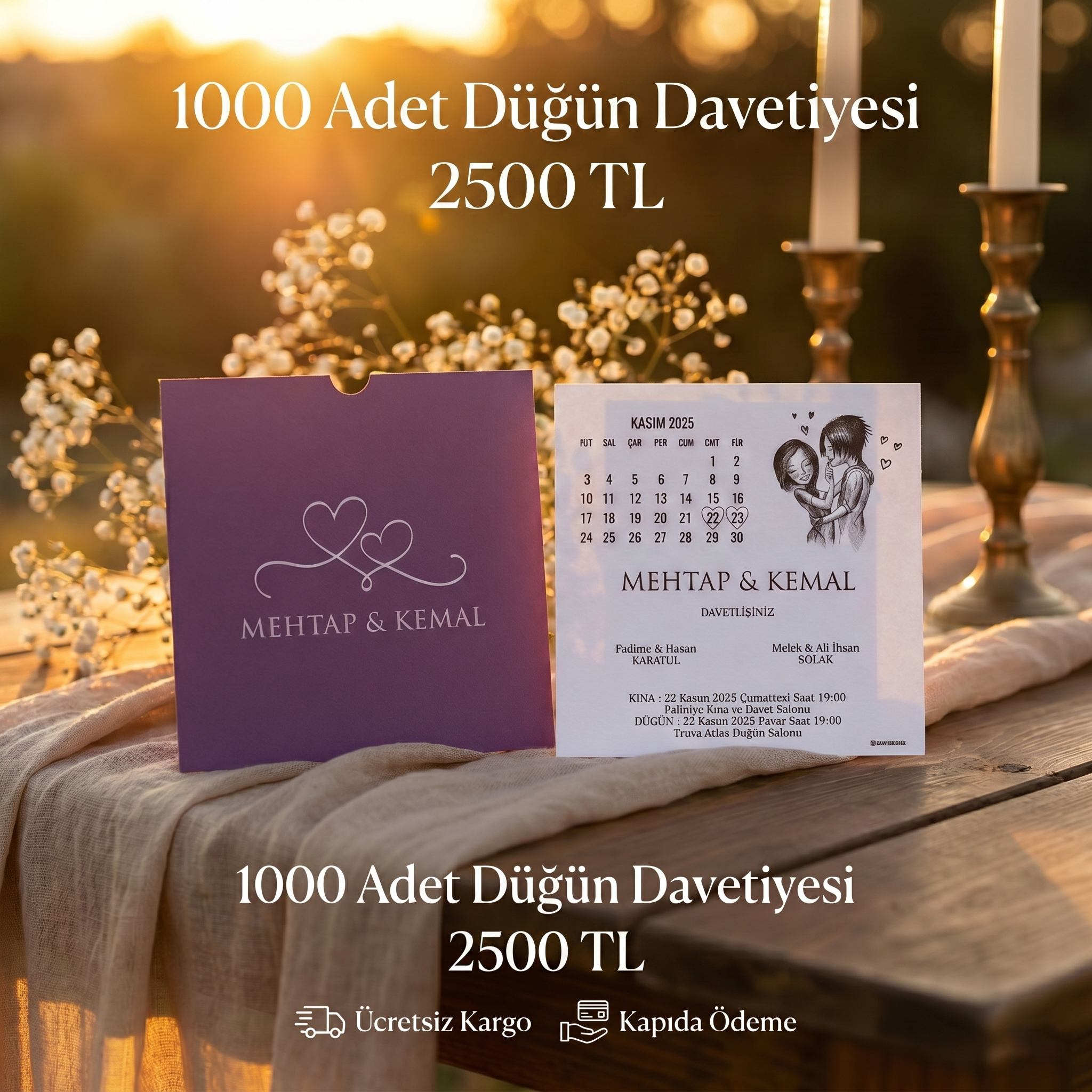 Kare Kraft Zarflı Tek Renkli Davetiye KKM110