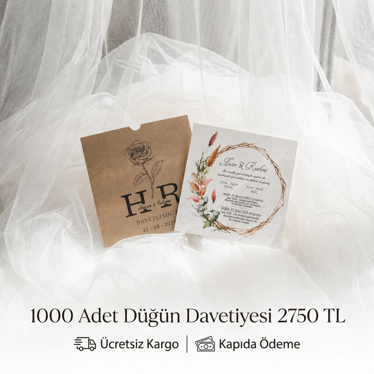Kare Kraft Zarflı Renkli Davetiye KRKM101