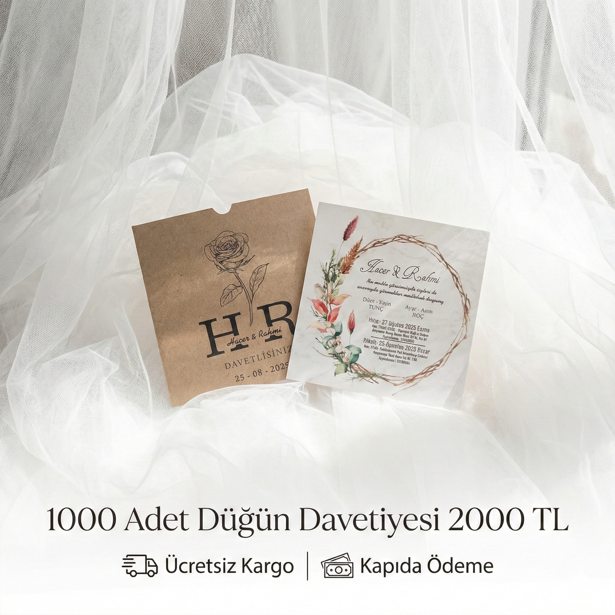 Kare Kraft Zarflı Renkli Davetiye KRKM101