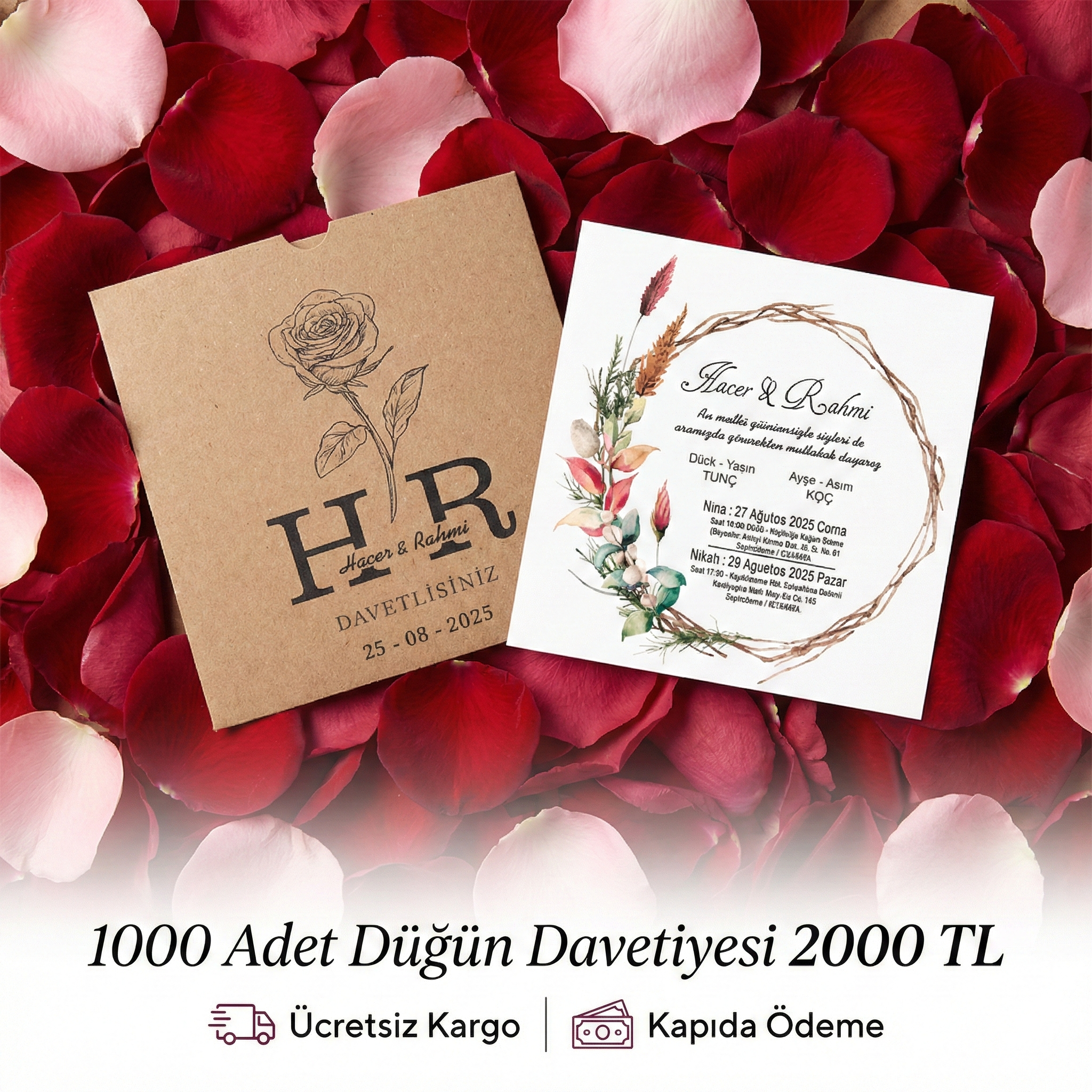 Kare Kraft Zarflı Renkli Davetiye KRKM101