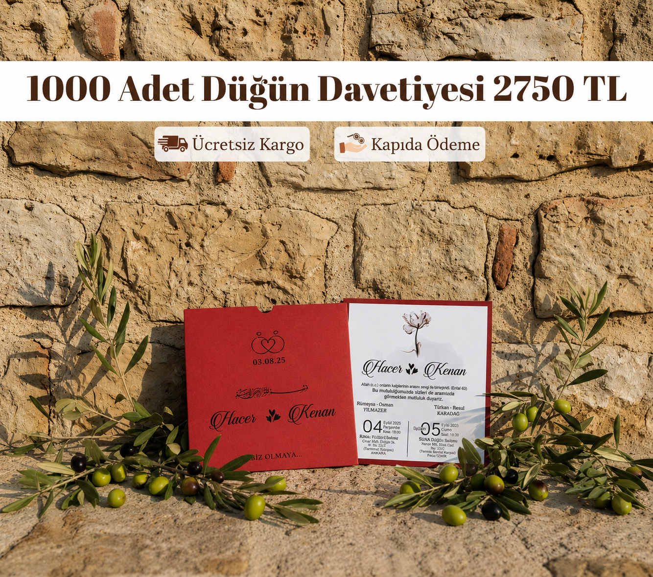 Kare Kraft Zarflı Renkli Davetiye KRKM102