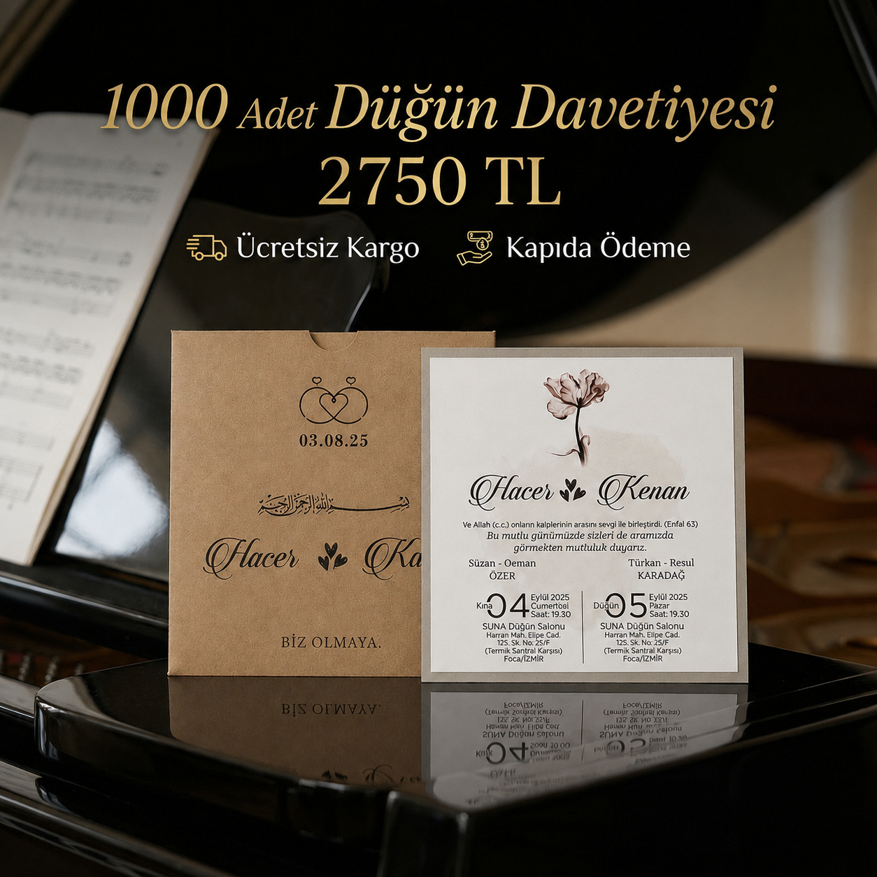 Kare Kraft Zarflı Renkli Davetiye KRKM103
