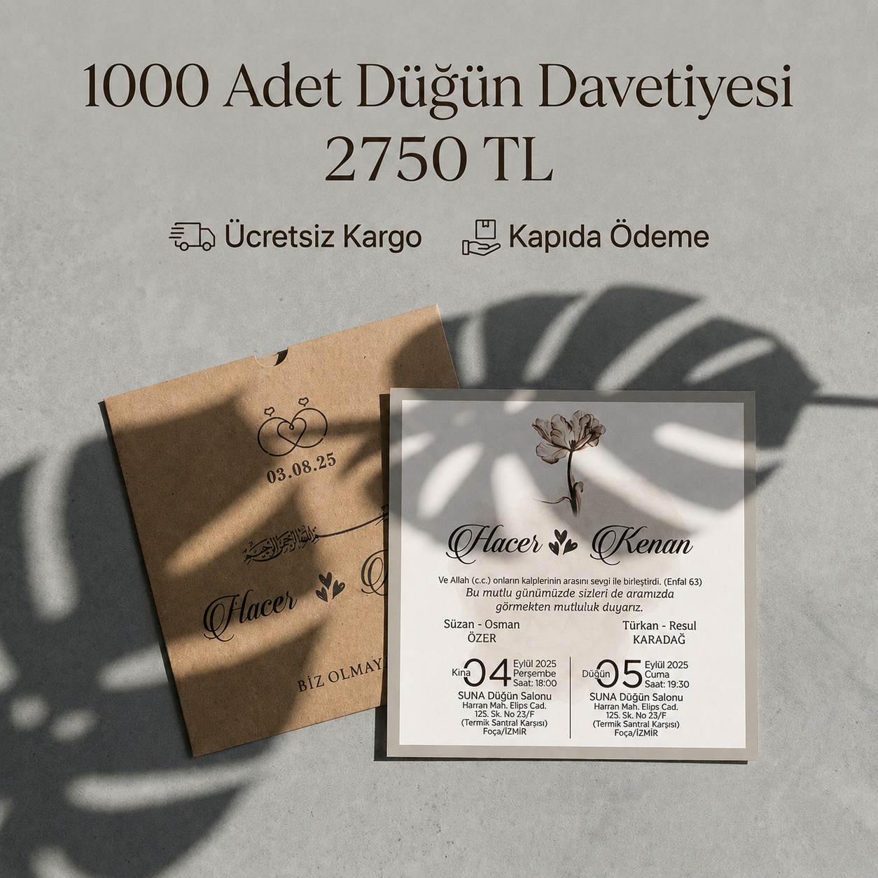 Kare Kraft Zarflı Renkli Davetiye KRKM103