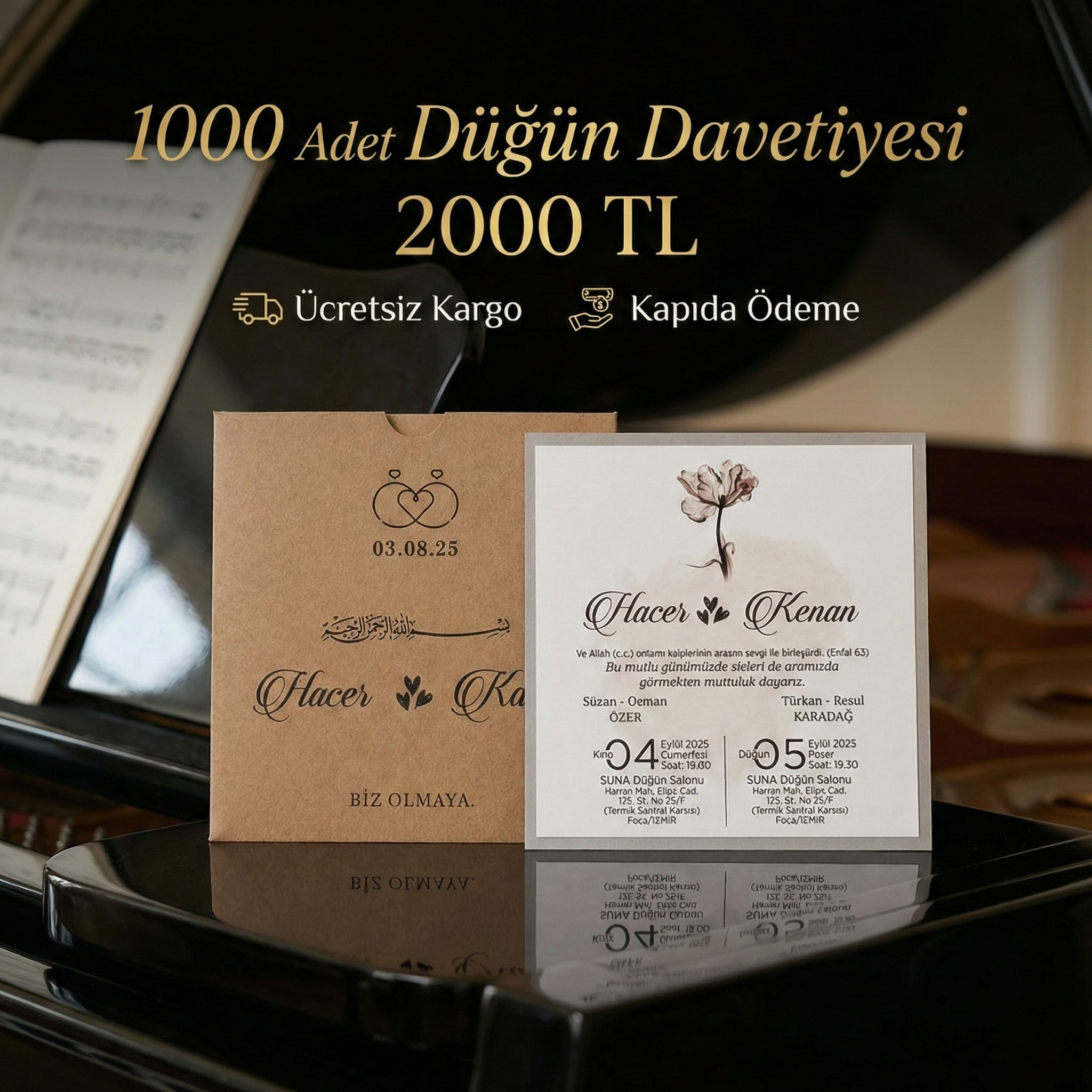 Kare Kraft Zarflı Renkli Davetiye KRKM103