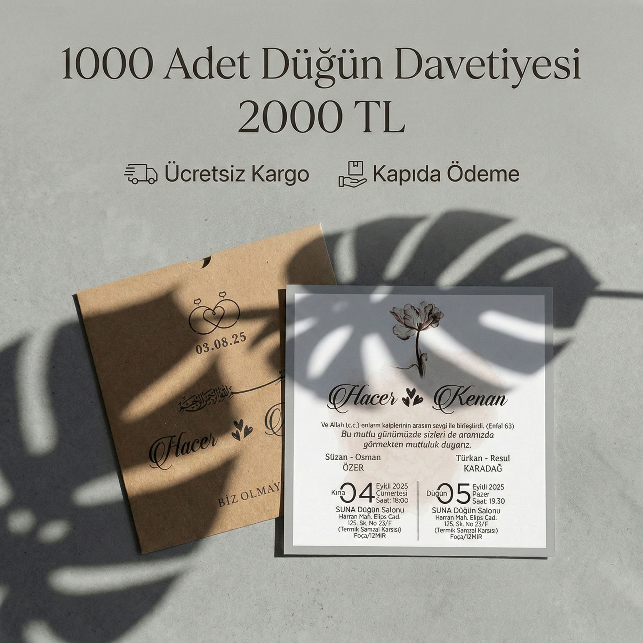 Kare Kraft Zarflı Renkli Davetiye KRKM103