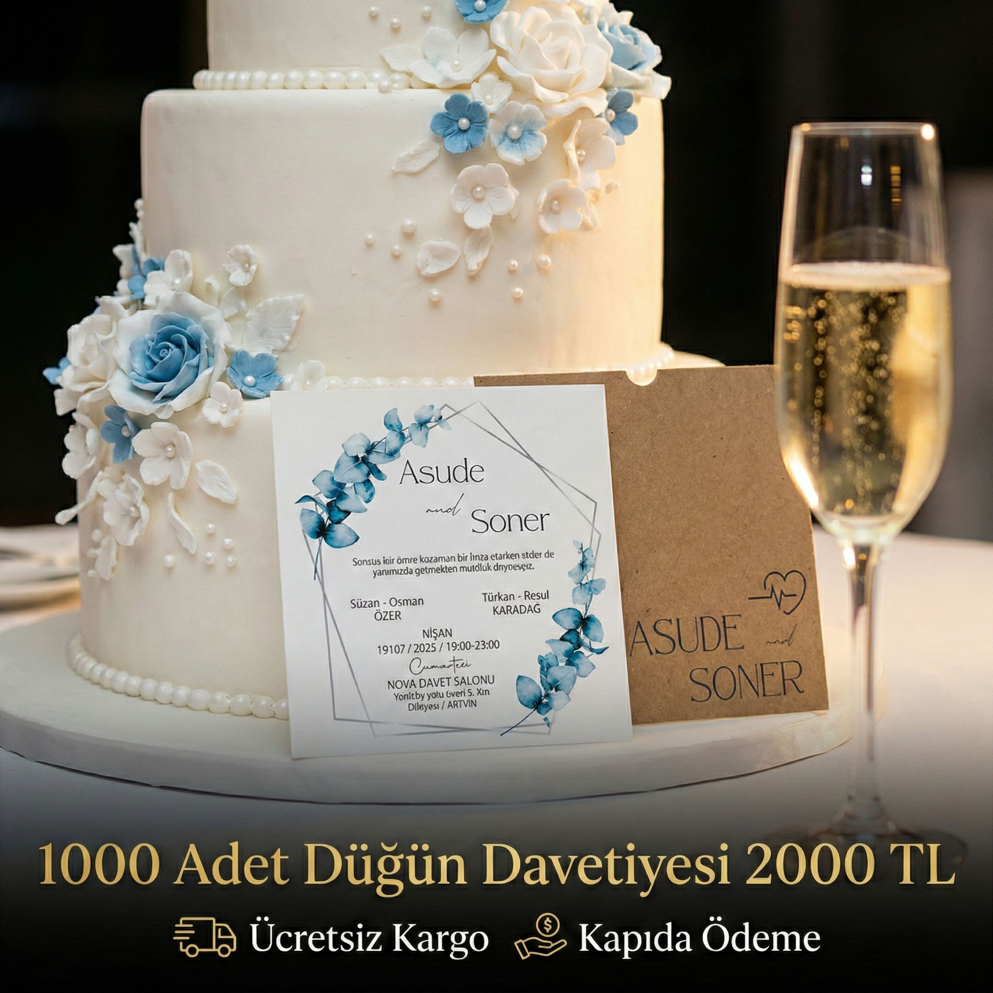 Kare Kraft Zarflı Renkli Davetiye KRKM104