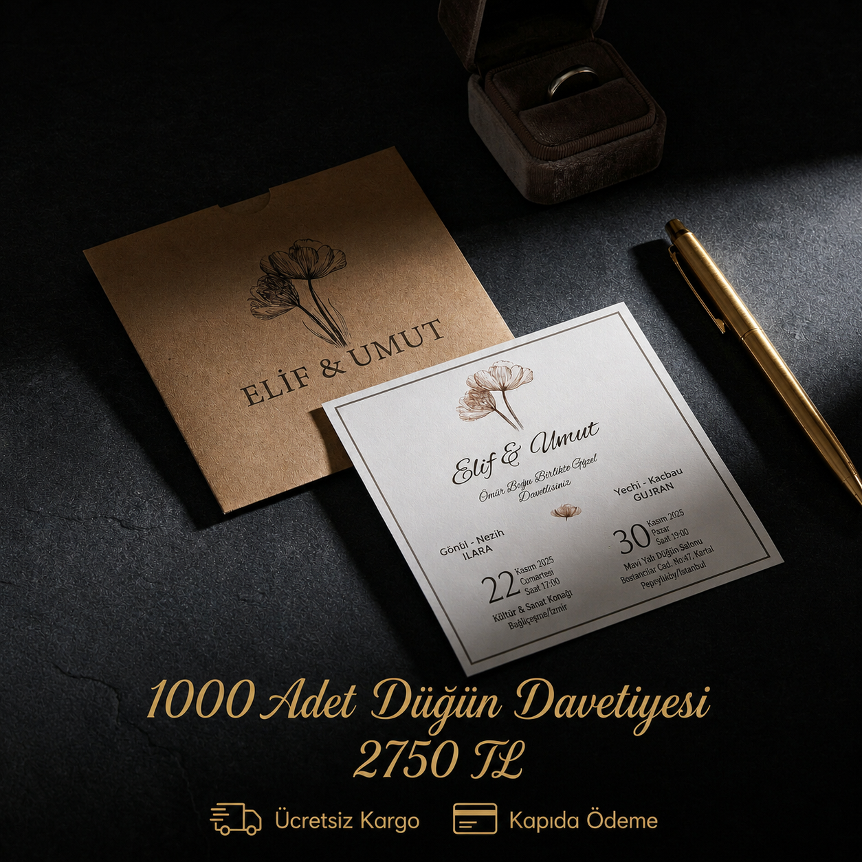 Kare Kraft Zarflı Renkli Davetiye KRKM106