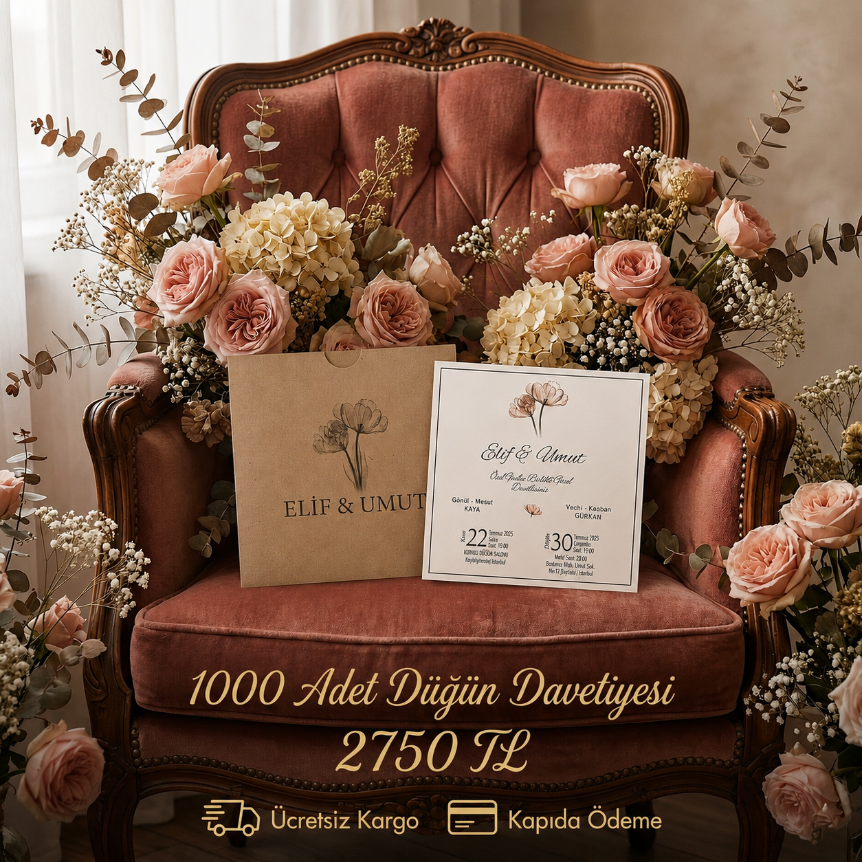 Kare Kraft Zarflı Renkli Davetiye KRKM106